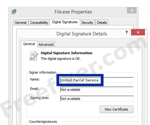Screenshot of the United Parcel Service certificate